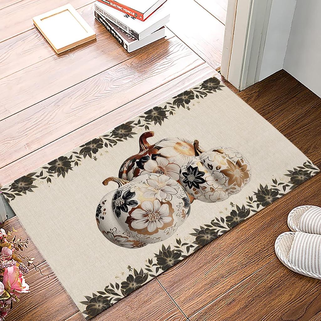 VIKAMA Autumn Harvest Pumpkin Maple Leaf Absorbent Doormat Indoor Outdoor Non-slip Entrance Small Rugs Home Decoration