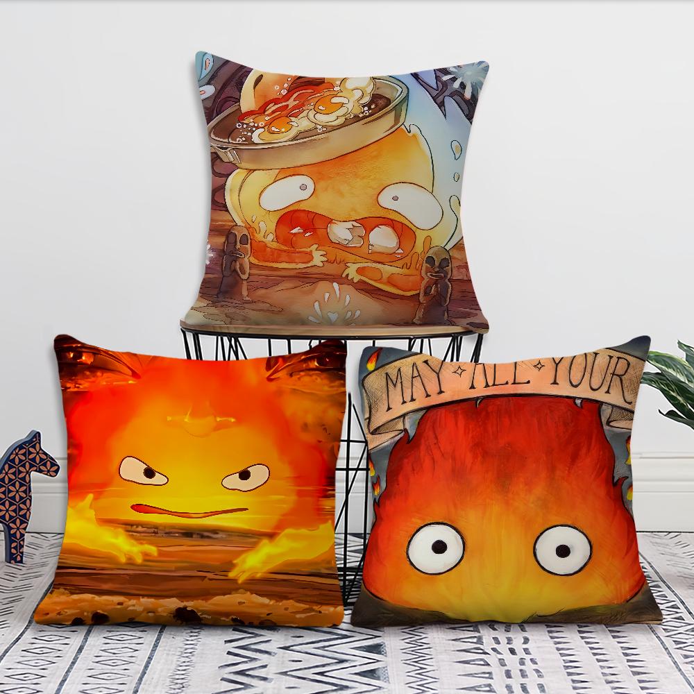 Anime Calcifer H-Howls M-Moving C-Castle Cushion Cover Living Room Headboard Office Bedroom Cushion Sofa Nap Time Pillow Case