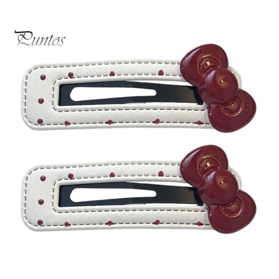Bow Hair Accessory 2Pcs Girl Hairpin Dot Embossed Decor Faux Leather Cover Clip Bangs BB Styling Tool Accessories Retro Style