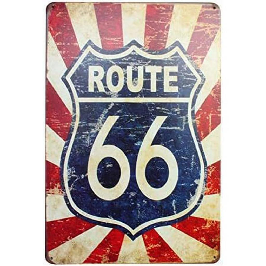 USA Route 66 Metal Signs Wall Poster Plaque Warning Sign Vintage Iron Painting Decoration for Home Cafe Living Room Club Bar
