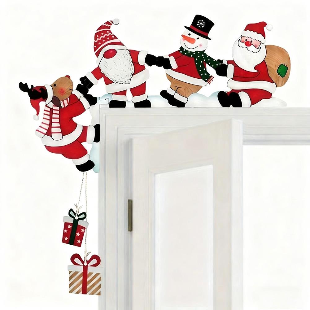 Santa Christmas Door Corner Decor Christmas Door Frame Decor Snowman Reindeer Frame Sign Wooden Pendant For Party House Dec Y3L1