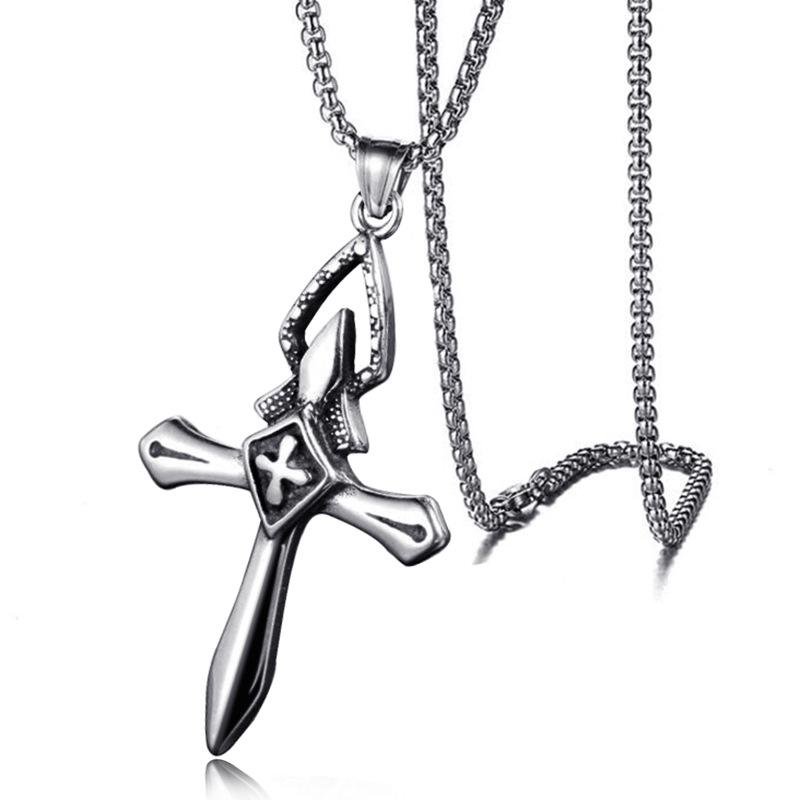 European and American Trendy Men's Simple Necklace Titanium Steel Alloy Military Brand Cross