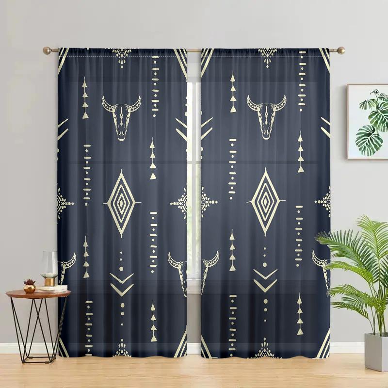 2 Pieces, Ethnic Aztec Cow Head Curtains - Suitable for Living Room, Bedroom, Kitchen and Home Decoration - Add Decorative Fun.