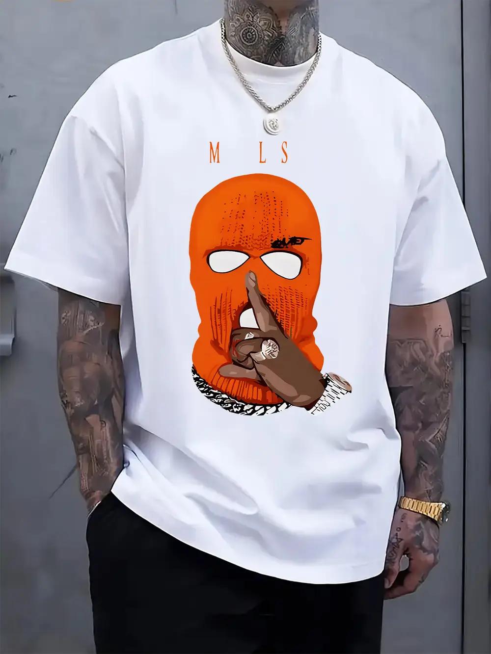

Orange Masked Silence Print Round Neck Short Sleeve T-shirt S
