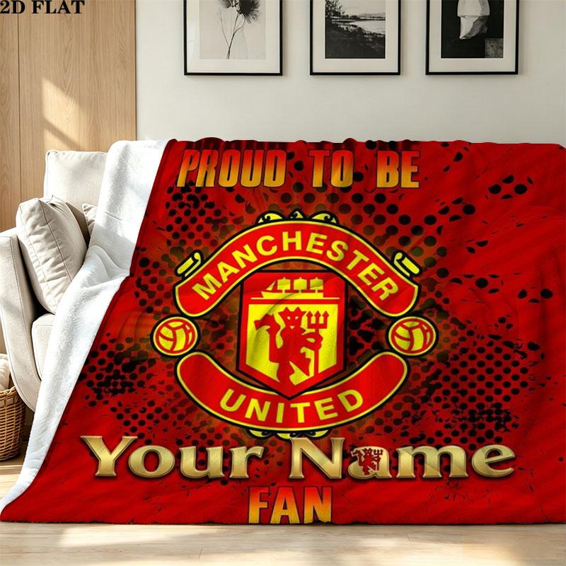 1PC Manchester United F Custom Name Patterned Flannel Blanket Suitable For All Seasons for Home Decor Warmth and Comfort Gifts Holiday Present
