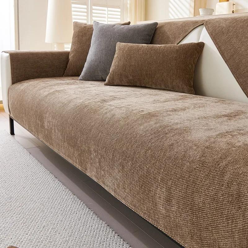 Waterproof Chenille Sofa Cushion Anti-scratch Four Seasons Universal Sofa Cover Non-slip Solid Color Protection Cover for Sofa
