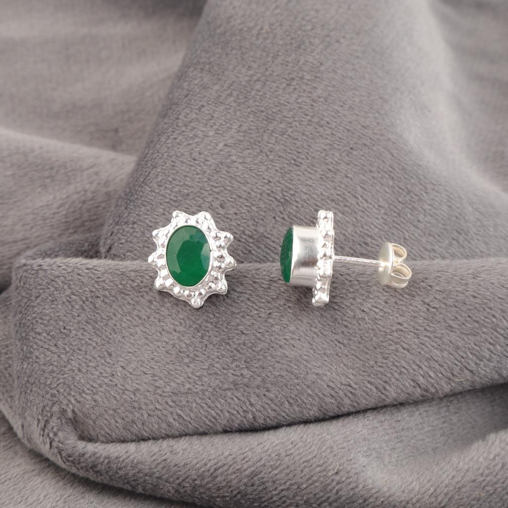 Green Onyx 925 Sterling Silver Jewelry Handmade Stud Earrings 0.54" For Women EE-151-5
