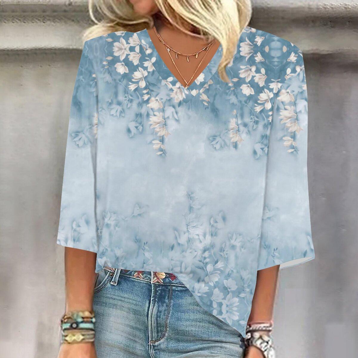 

2023 Весенне-осенний новый модный топ с рукавом 3/4 и принтом