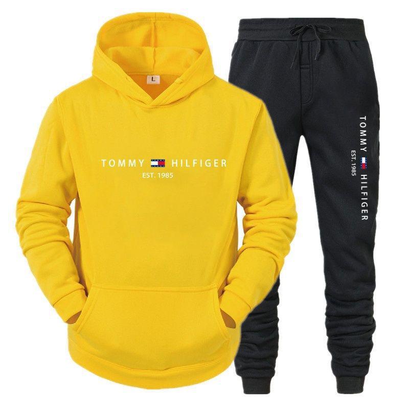 Unisex Spring/Autumn Casual Hooded Sweatshirt Set - Trendy Fleece Sportswear with Printed Hoodie