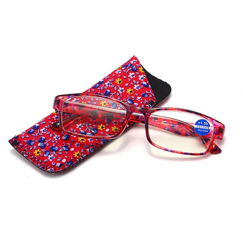 

Fashion Women Flower Print Reading Glasses Ultra Light PC Frame with Glasses Bag Prescription +1.00 to +4.00 Vision Care Strength 4