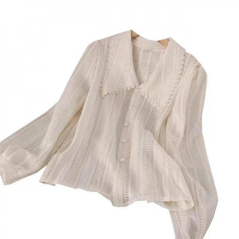 

Осень 2025 Модная женская рубашка сказочно-белого цвета с воротником Питер Пэн Small абрикосовый