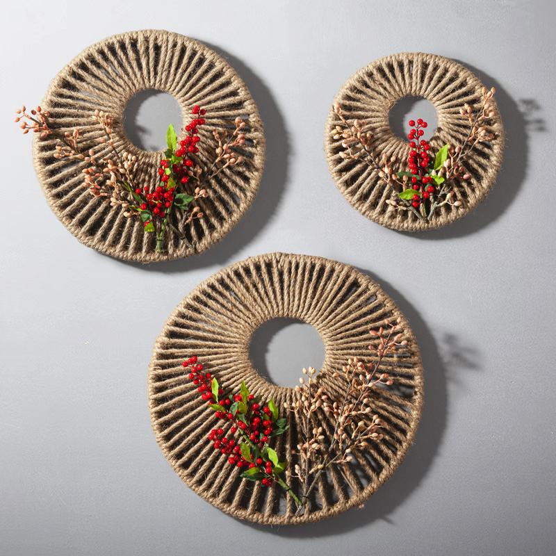 Rattan Woven Round Wall Decor for Living Room Background Wall Macrame Hanging