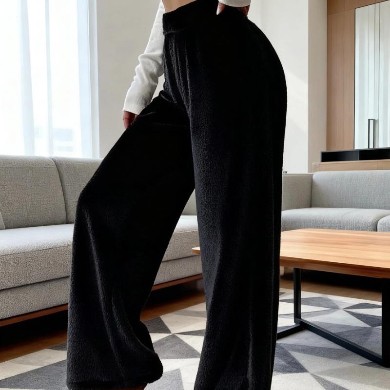 Women'S Autumn Winter Outerwear Warm Trousers, Double-Faced Plush Wide-Leg Pants, Soft And Non-Scratchy, Comfortable And Skin-Friendly