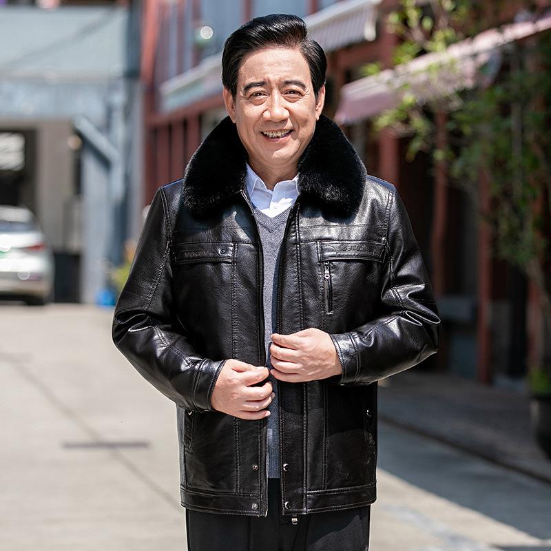 

Мужская кожаная куртка со съемной подкладкой, флисовая подкладка, утолщенная, новая кожаная куртка больших размеров, зимняя куртка для людей среднего и пожилого возраста, одежда для папы 7XL