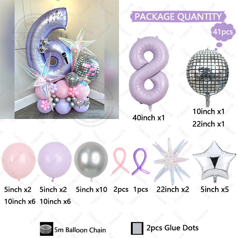 41pcs 4D Disco Balloon Cream Purple Number Birthday Balloon Set Music Enthusiasts Birthday Balloon Festive Party Decoration