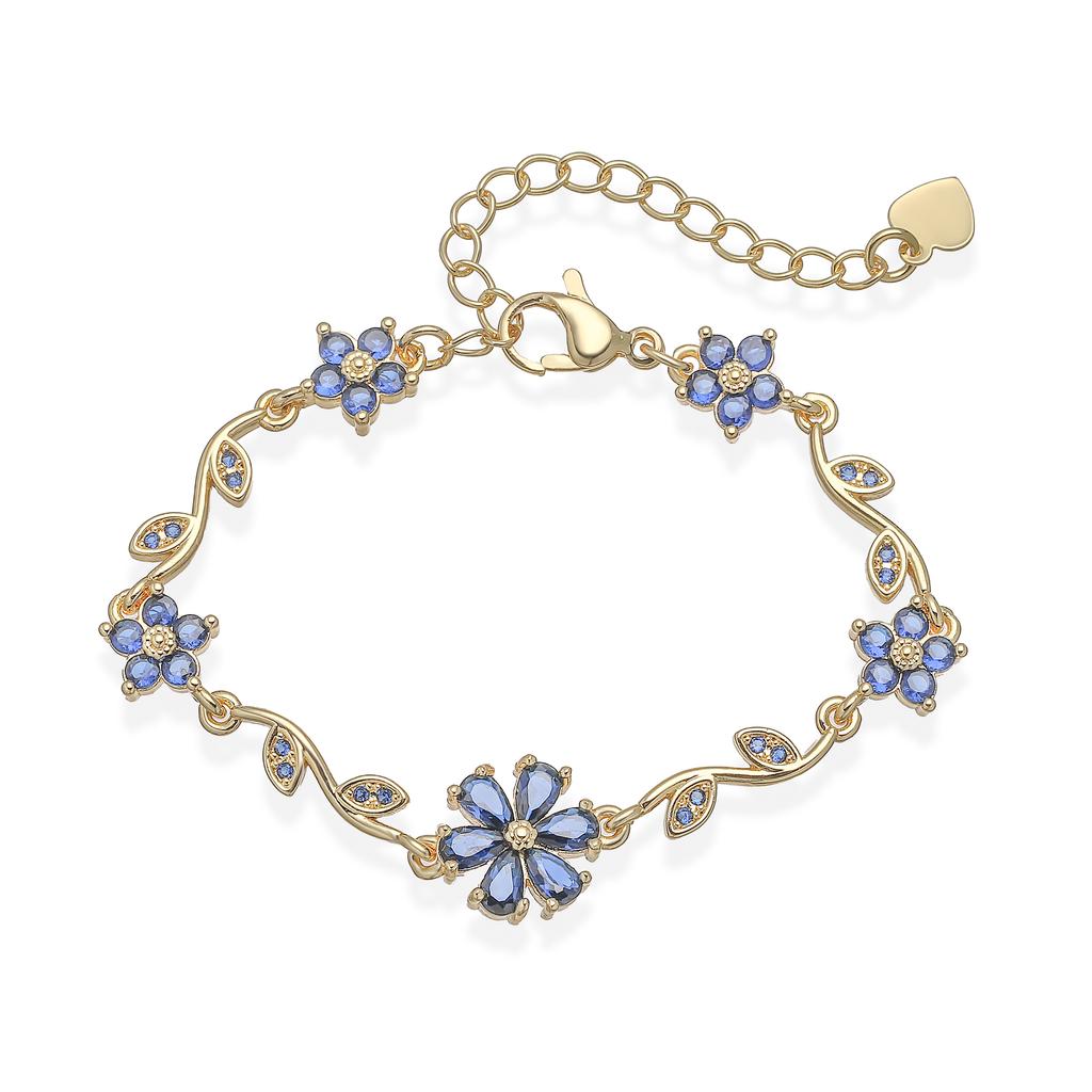18K Gold Plated Brass Sweet and Cute Splicing Adjustable Cherry Flower Zircon Bracelet for Women's Zircon Birthday Gift 1 Pcs