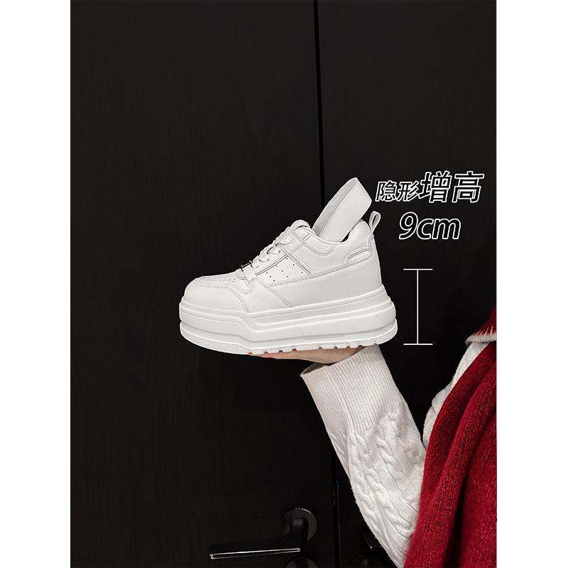 Sheepskin version~ Invisible inner height increase of 9cm, thick-soled versatile little white shoes for women's 2025 spring new casual board shoes