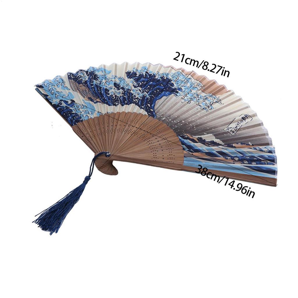 Japanese Folding Fan Vintage Silk Handmade Decorative Kanagawa Wave Foldable Fan Art Craft Gift Handheld Fans Performance Props