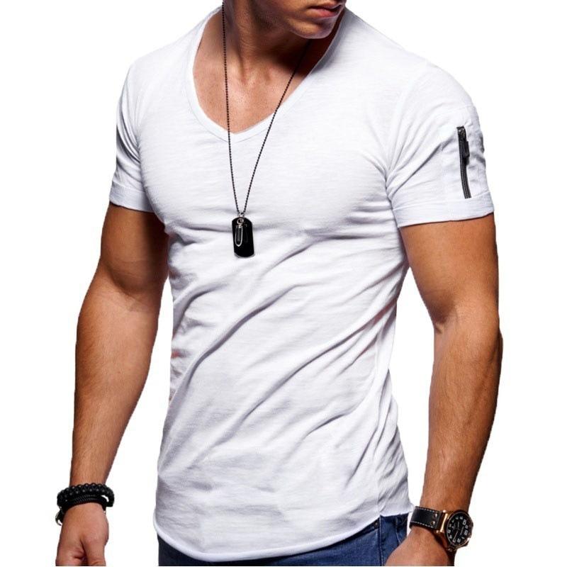 New Summer Short Sleeved Zipper Casual T Shirt Men Casual V Neck Fashion T-Shirt Men Fitness Streetwear Tees Tops
