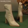 Krystall Dame Ankelstøvletter Spiss Tå Designer Elegante Høyhælssko 2025 Trend Mote Chunky Pumps Goth Chelsea Botas Mujer