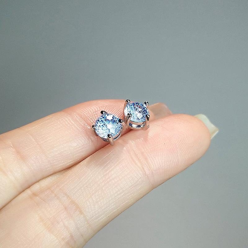 Flash Fireworks Cut 5A Zircon Pink Diamond Earrings Women'S Premium Blue Stone Champagne Yellow Ear Hole Earrings
