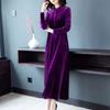 Women's Plus Size Dress Long Gold Velvet Dress Loose Retro Solid A-Line Dress Spring Autumn