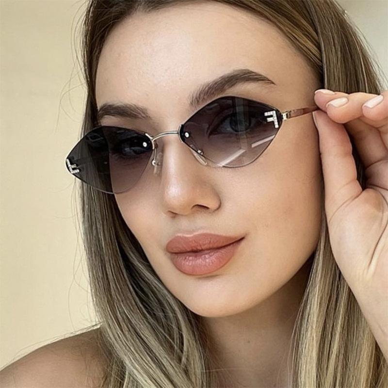 Frameless rhombus sunglasses letter F women's high-end elegant sunglasses European and American fashion sunglasses sun protection