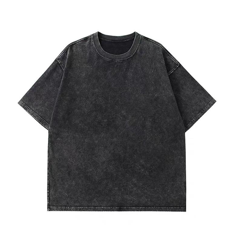 

220g Heavyweight Pure Cotton Washed Vintage Short-Sleeve T-Shirt American High Street Retro Style Unisex Couple S Model 4XL