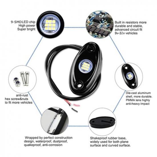 8X White LED Lights Underbody Trail Rock Glow Rig Lamp Offroad SUV Pickup Truck