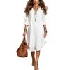 Vestido Casual Ligero de Verano para Mujer Holgado Cuello en V Manga Media Dobladillo con Volantes Longitud hasta la Rodilla Comodidad Vestido para el Día a Día
