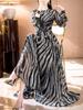 Mature Zebra Print Elegant Long Dress - Unique, Fashionable, Waist-Cinching