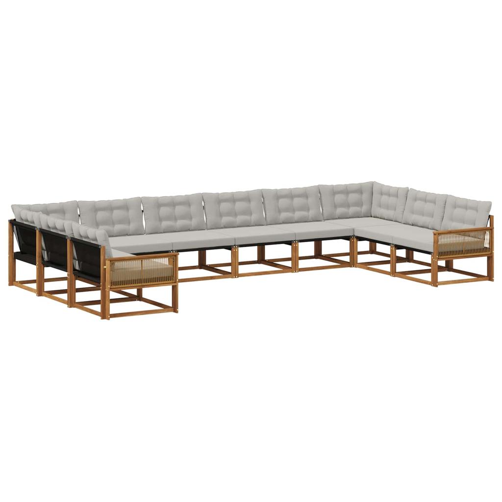 Outdoor Sofa Set with Cushions 10 Pcs Natural and Light Grey