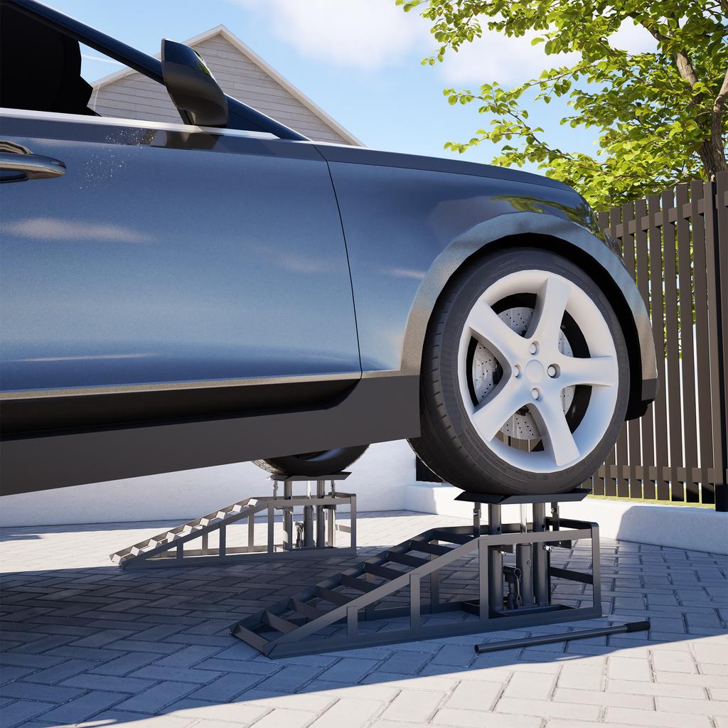 2 Pieces Car Drive-On Ramp Height-Adjustable Ramp Jack, Loading Ramp Set Lifting Platform (Grey)