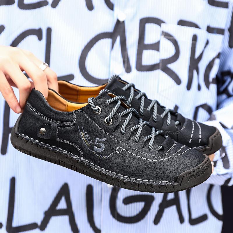 Men's Casual Leather Shoes, Hand-stitched Shoes, Anti-slip and Wear-resistant Outdoor Work Shoes and Casual Shoes