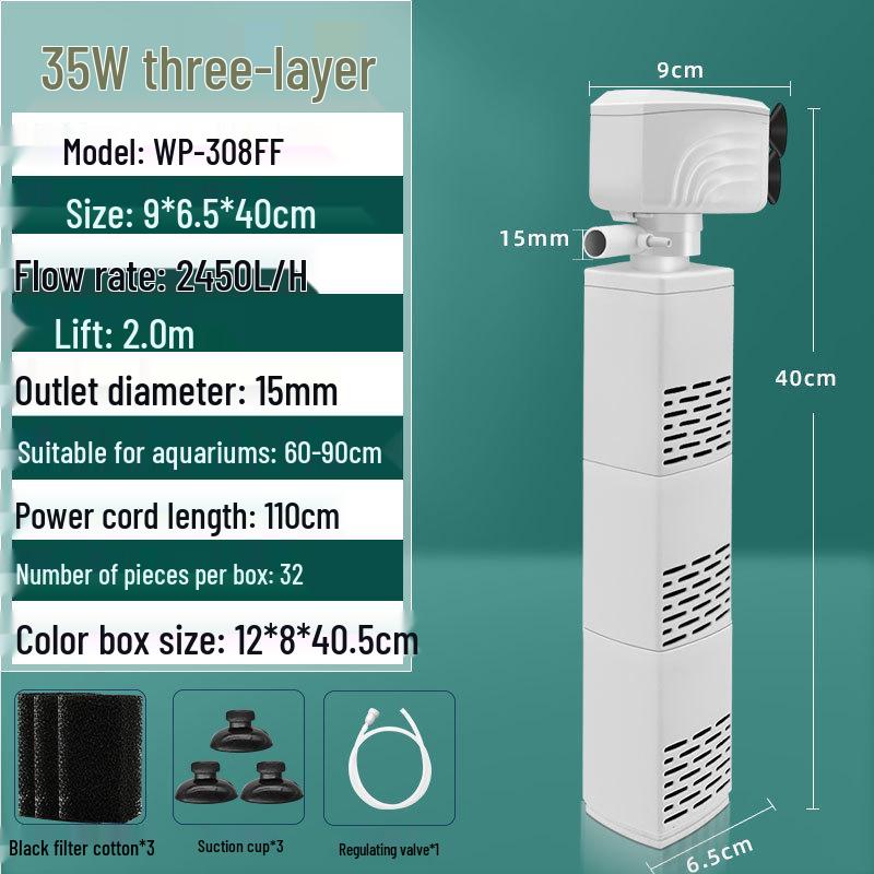 Rookie Three-in-One Aquarium Filter: Silent Pump, Oxygenation, and Feces Suction System.