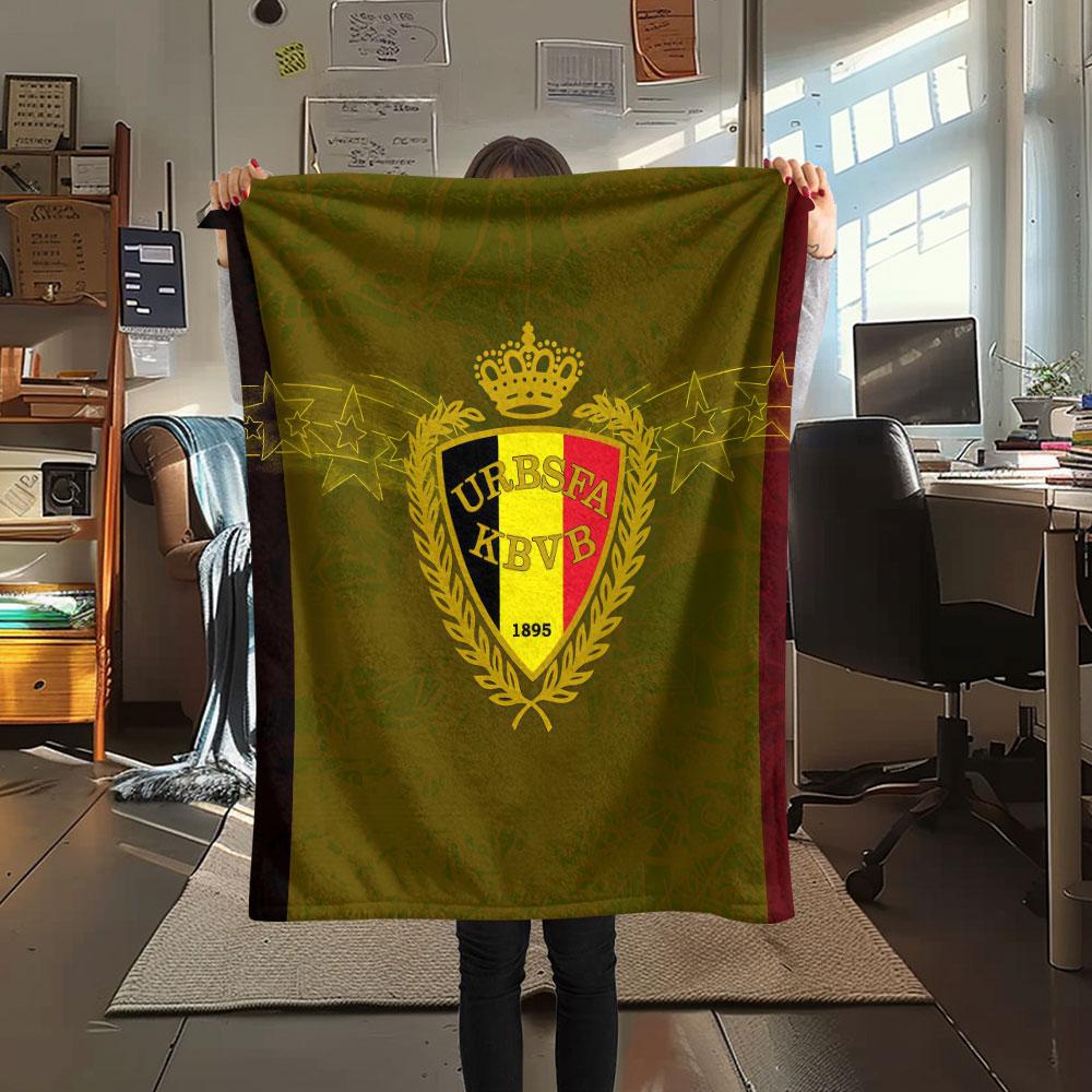 Belgium National Football Printed Flannel Blanket, Soft Throw for Bedroom Sofa, Washable,soccer Fan Merchandise, Great Gift.