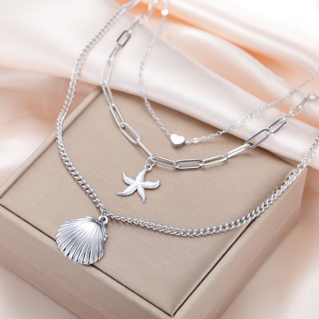 Cazador Starfish Shell Heart Pendants Women's Necklaces 2026 Jewelry Stainless Steel Multi-layers Necklaces Bohemian Gifts 2026