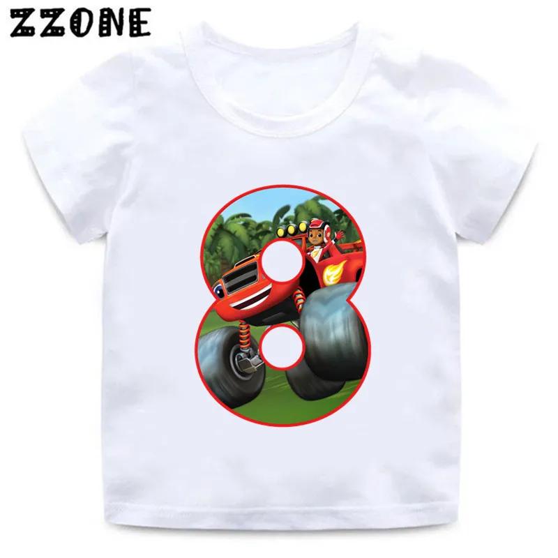 Blaze And The Monster Machines Cartoon Boys Clothes 1 2 3 4 5 6 7 8 9 Years Birthday Number Bow Kids T Shirt Baby Girls TShirts