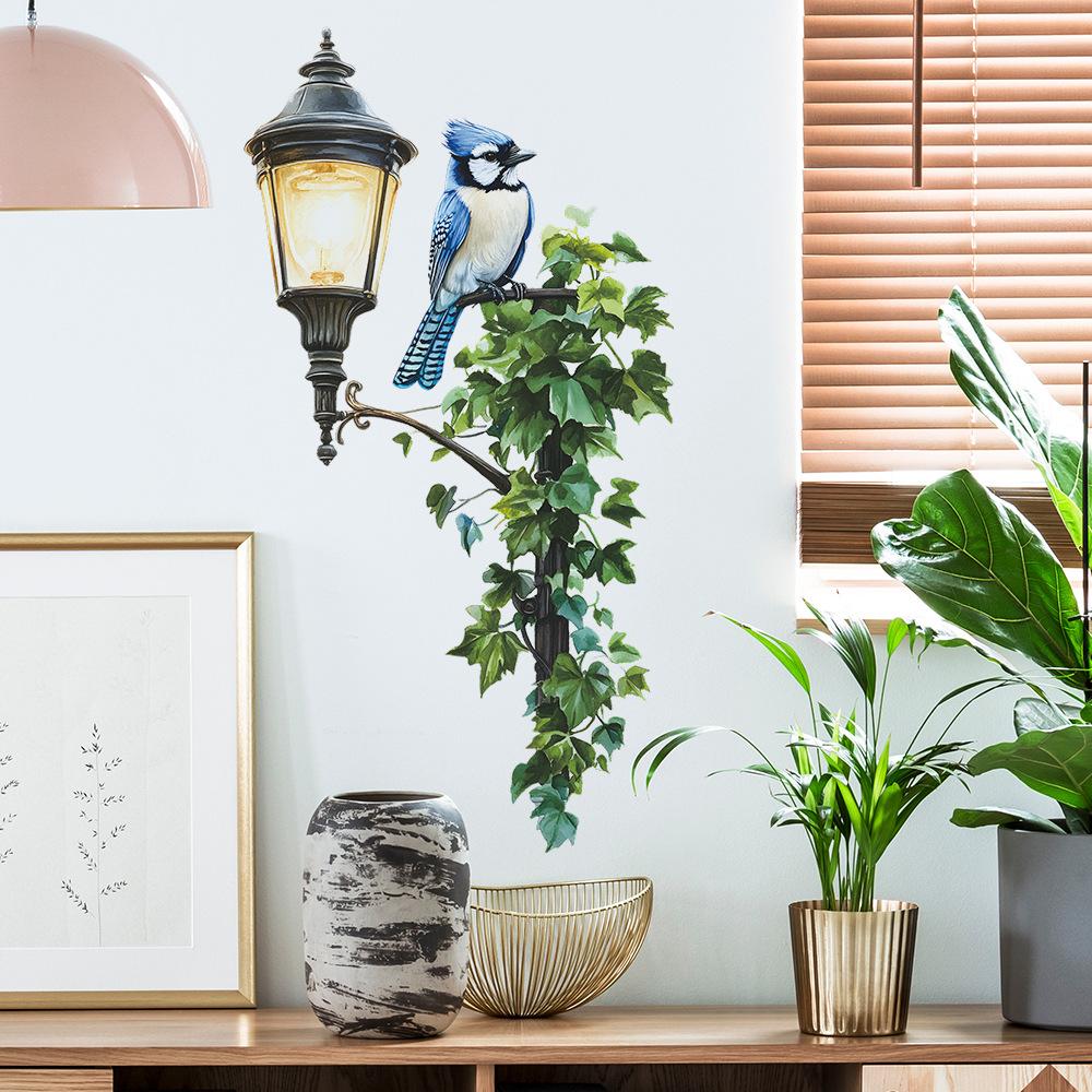 Street Lamp Bird Green Leaf Bedroom Living Room Entrance Hall Home Background Beautification Wall Stickers