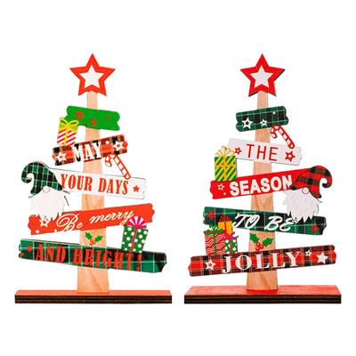 Wooden Christmas Tree Desktop Ornament Santa Claus Merry Christmas Sign Plaque Xmas Decor for Home New Years Noel Gift
