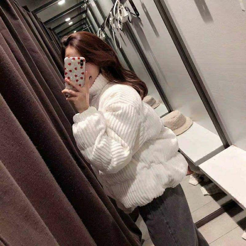 Women's Short Korean Style Corduroy Cotton Puffer Jacket - Loose, Thickened Winter Outerwear, Petite Trendy Design