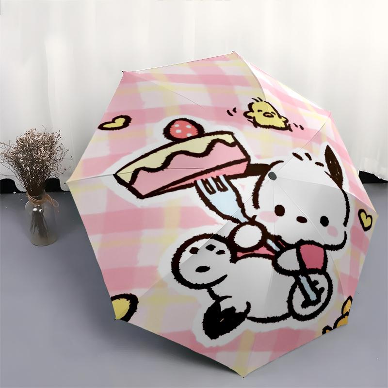 Pink Grid Cake Pochacco Automatic Opening and Closing Cartoon Umbrella - Lightweight 3-Fold Design, Suitable for Fans, Travel, Daily Use - Official Pr