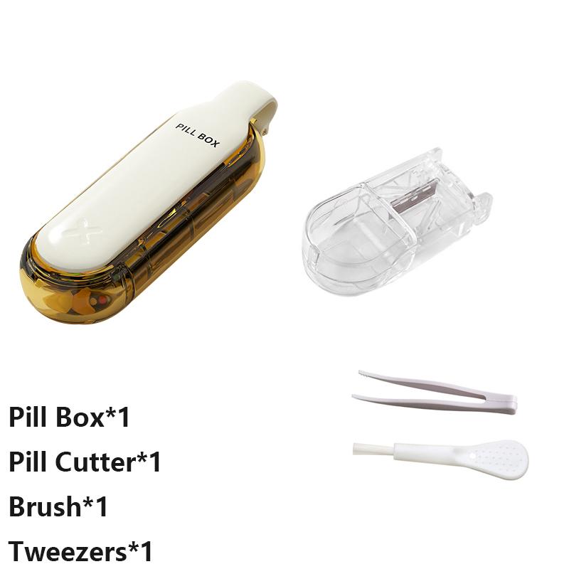 2 In1Pill Box with Pill Cutter 4 Grids Portable Daily Compact Medicine Dispenser Sealed Mini Clear Tablet Taker for Home Travel