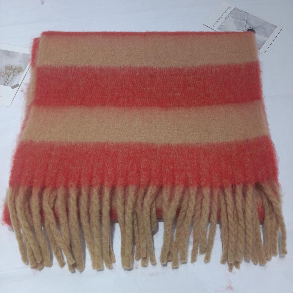 Damen Winter Farbblock Gestreifter Quasten Schal - Warm, Vielseitig, High-End Mode Halswärmer Schal.