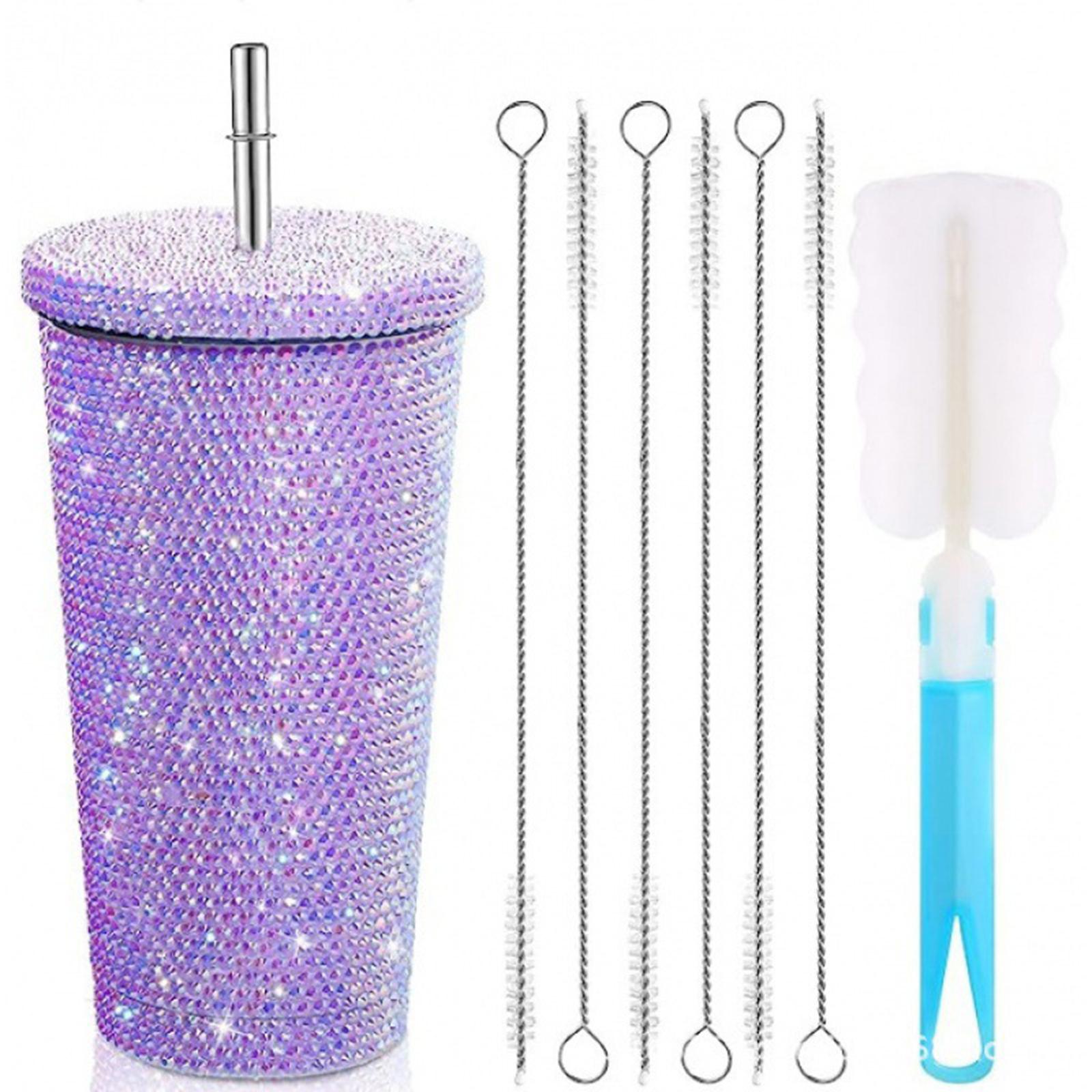 Thermal Insulation Cups Straw Thermal Cup Vacuum Flasks Stainless Steel Thermal Bottle with Diamond Decoration for Kids
