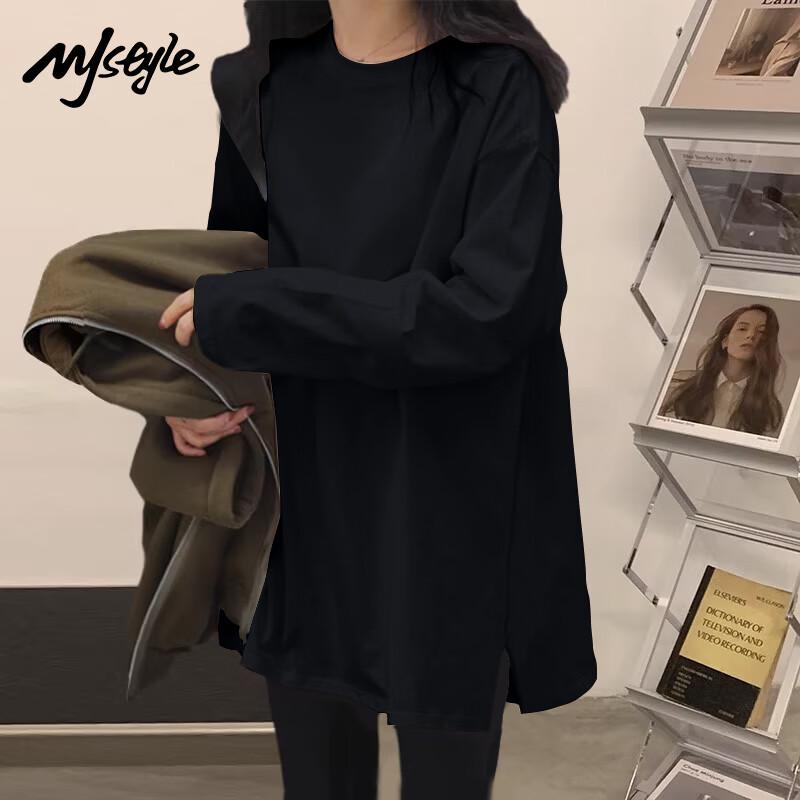 MJ STYLE Women s Long Sleeve Slit T-Shirt L