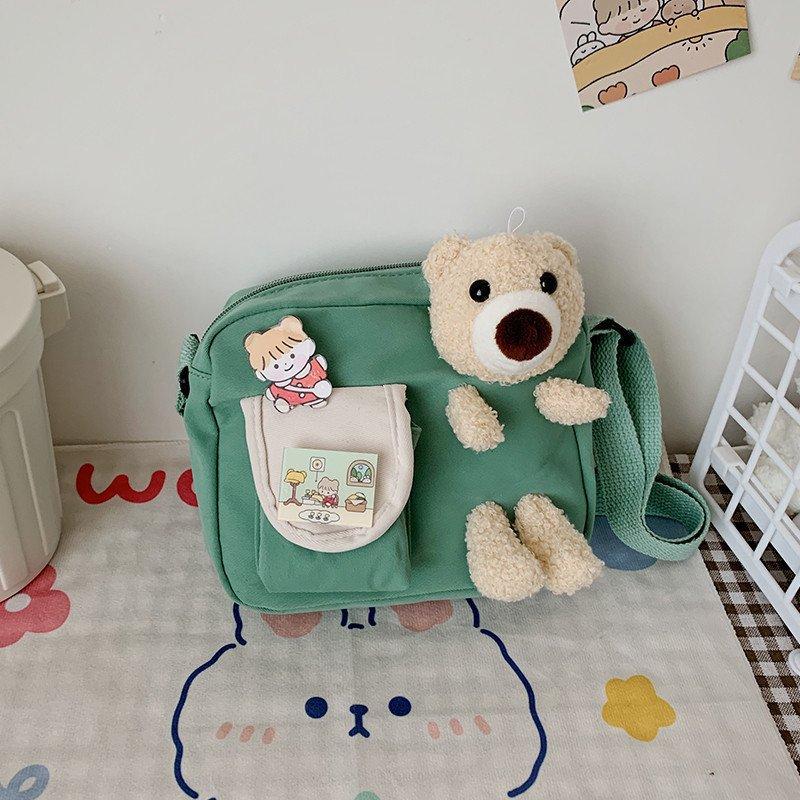 Bear small square bag new women's bag fashionable and sweet contrasting color shoulder bag messenger bag sweet small bag