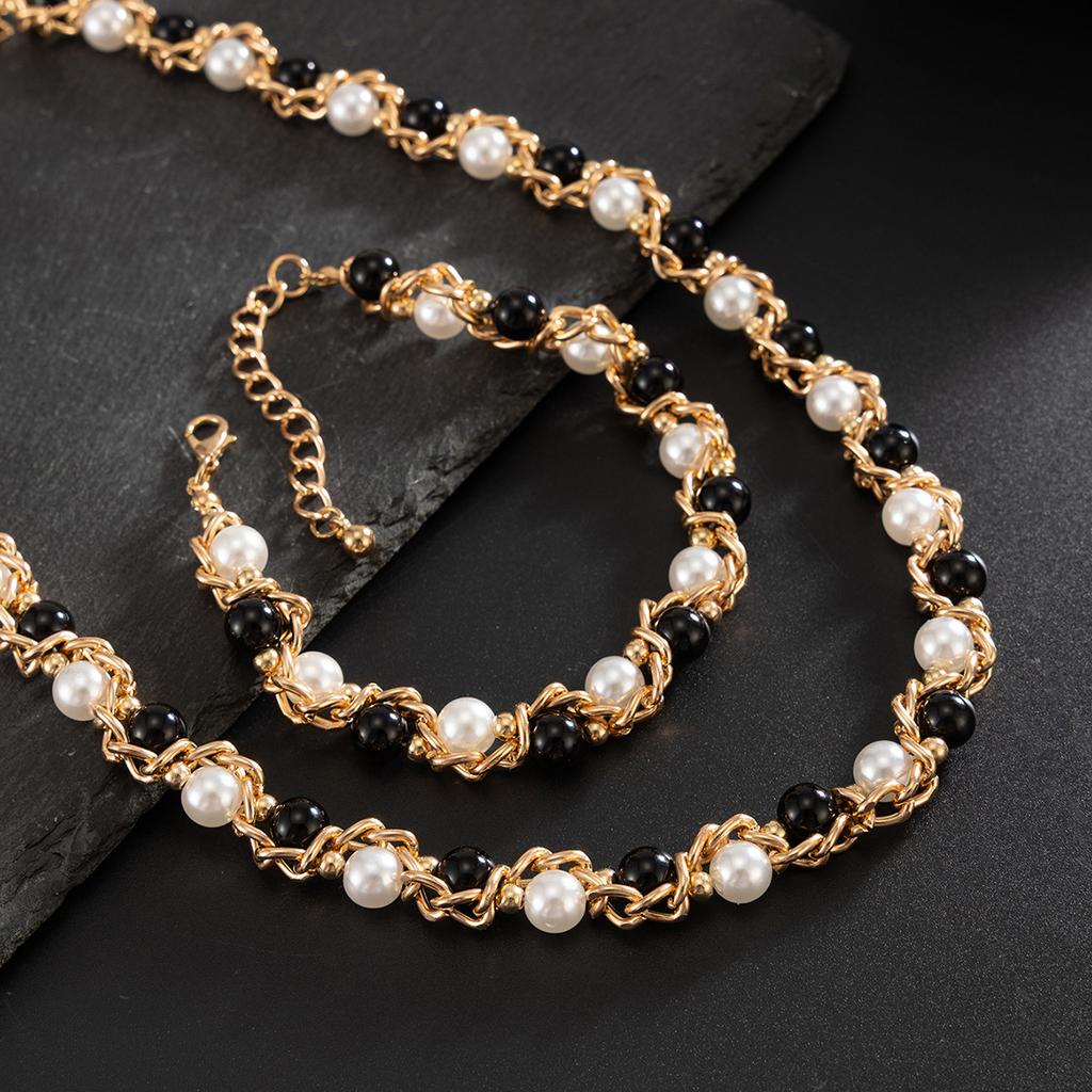 New Pearl Chain Wrapped Collarbone Chain Men's Trendy Hip-Hop Personality Men's Collarbone Chain Men's Neck Chain