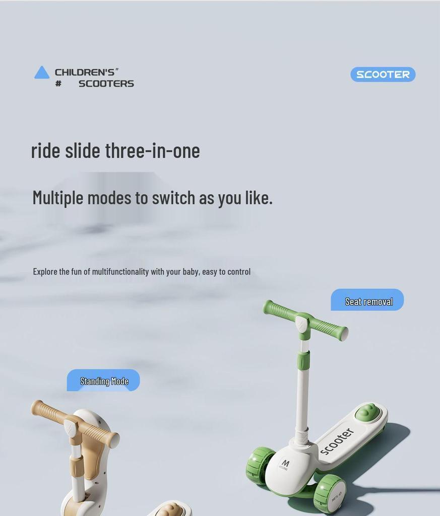 Folding Kids' Scooter with Seat, Ages 1-10, for Boys and Girls