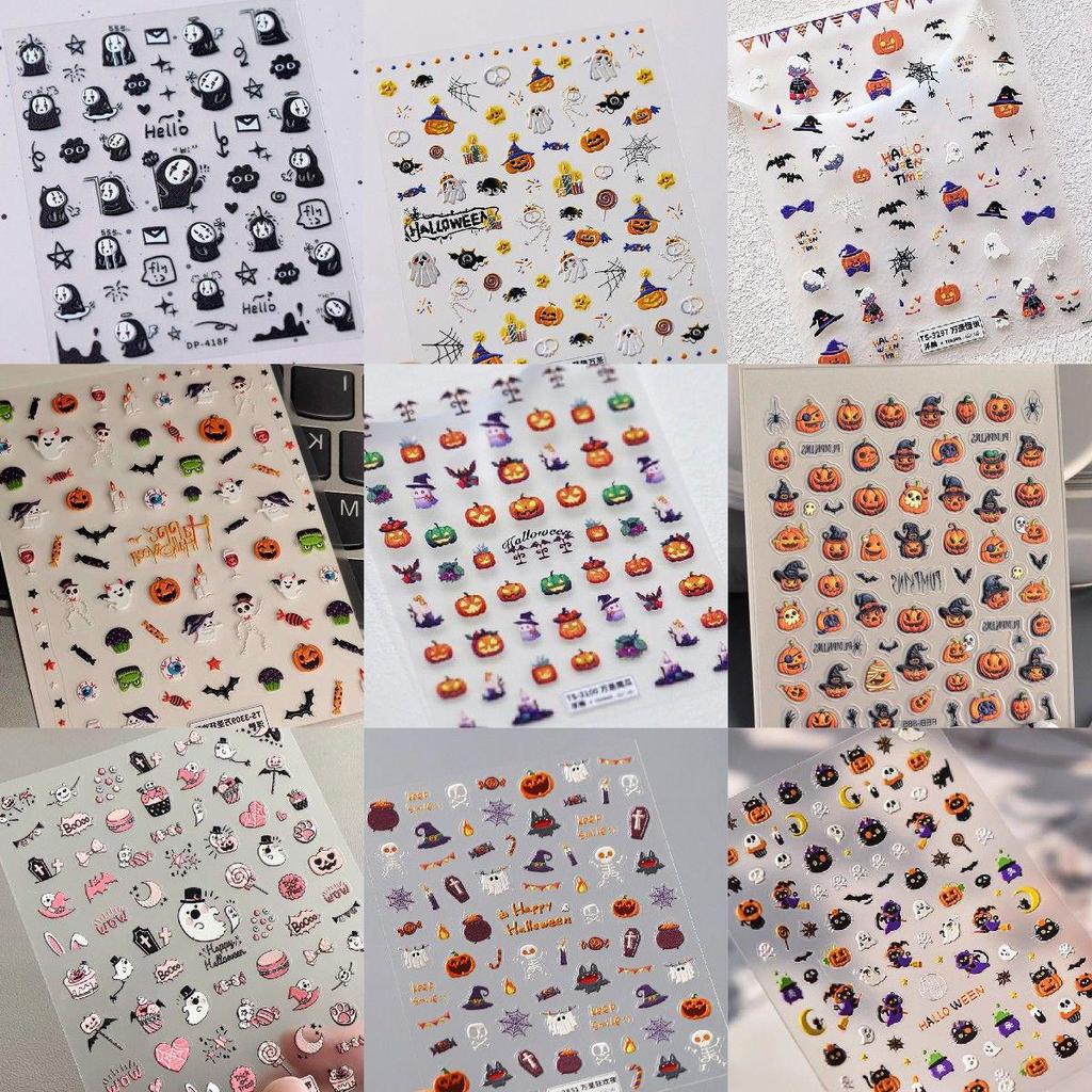 3D Halloween Nail Art Stickers: Cute Cartoon Pumpkin & Ghost Design
